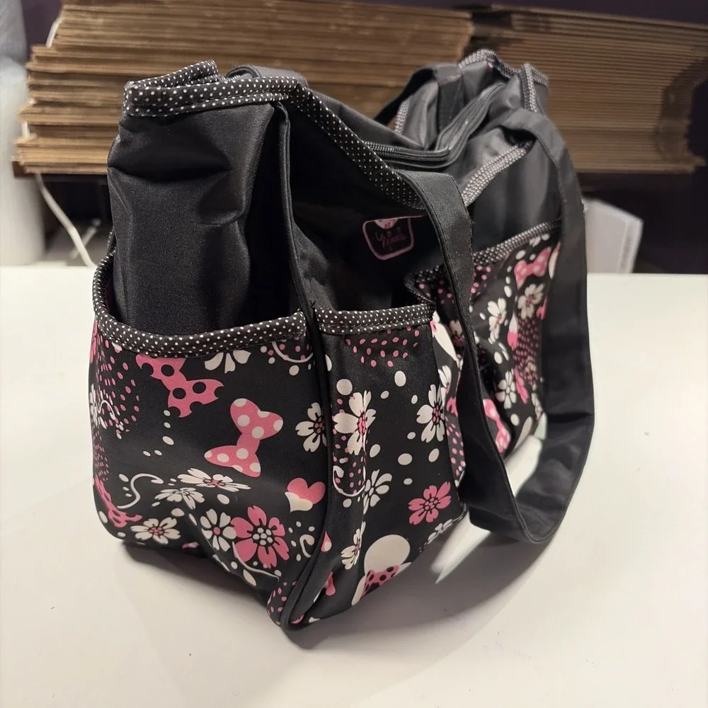 Diaper Bag Baby Bag Disney Minnie Mouse Black Pink White 8 Pockets Set 19